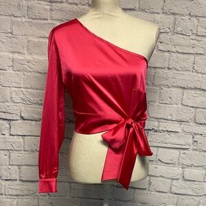 Metropolis Pink One-Shoulder Satin Blouse Size M